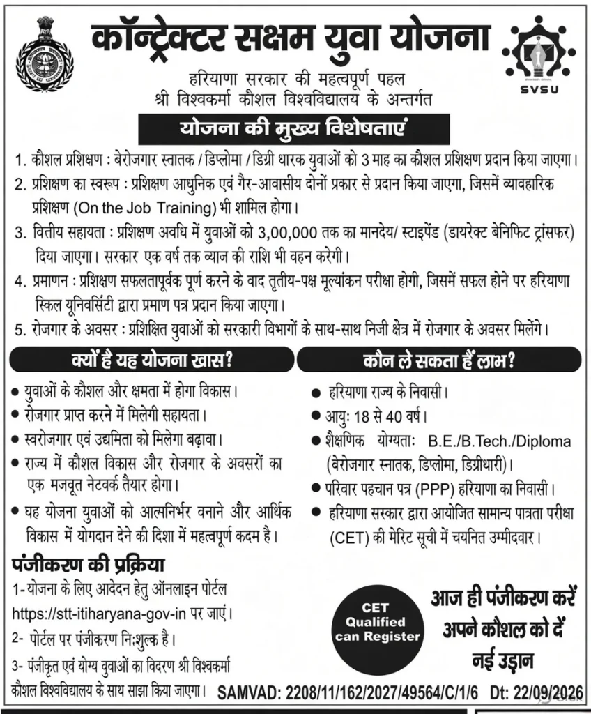 Haryana Contractor Saksham Yuva Scheme 2026